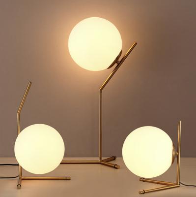 China Modern Nordic Milk White Glass Ball Bedside Hotel LED Modern Table Lamp for sale