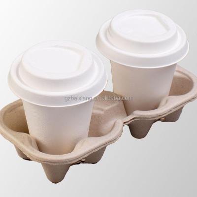 China 2/4 Cup Biodegradable Bagasse Biodegradable Cup Holder For Coffee Cup Carrier Take Out for sale