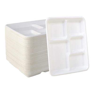 China Sugar Cane Compostable Biodegradable Disposable Sugarcane Bagasse Paper 5 COM Food Container For Takeout for sale