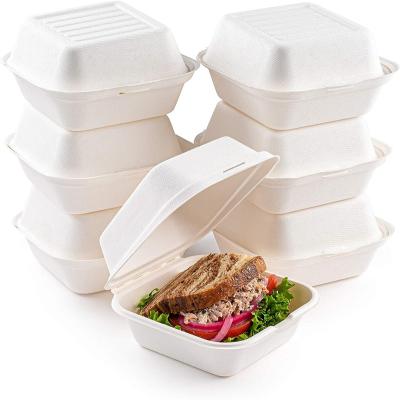 China 8 Inch Disposable Biodegradable Sugar Cane Pulp Bowl Takeout Clamshell Block For Burger for sale