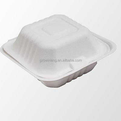 China 6 Inch Disposable Biodegradable Compostable Sugarcane Paper Pulp Hamburger Box for sale