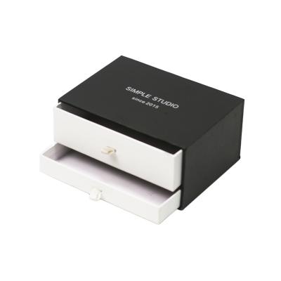 China Recyclable Black Fancy Paper Gift Box With Gold Logo Double Layer Drawer Box for sale