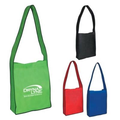 China New Custom Diagonal Square Handled Recycle Non Woven Eco Tape Long Handle Shoulder Bag for sale