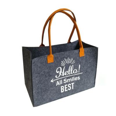 China Custom huahao women felt handled cute shopping tote bag with pu leather handles custom logo for sale