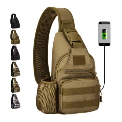 China USB Charging Nylon Multifunctional Waterproof Kettle Bag Left Tactical Men's Camouflage Sling Chest Satchel Bag for sale