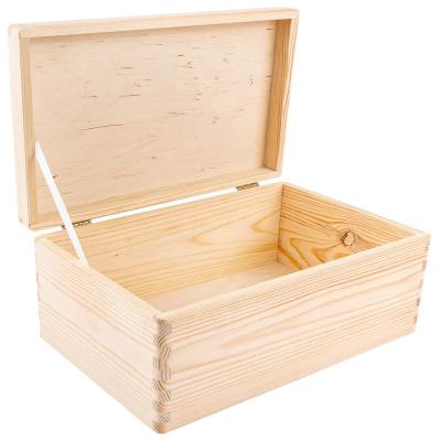 China Handmade Wood Keepsake Chest Plain Unpainted Gift Box for Tool Toy Shoes Crafts Clothes Jewelry Large Wooden Storage Box with Hinged Lid for sale