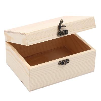 China Europe Products (1-Pack Unfinished Unpainted Wooden Box with Hinged Lid for Crafts DIY Storage Jewelry Plain Pine Box - Small for sale