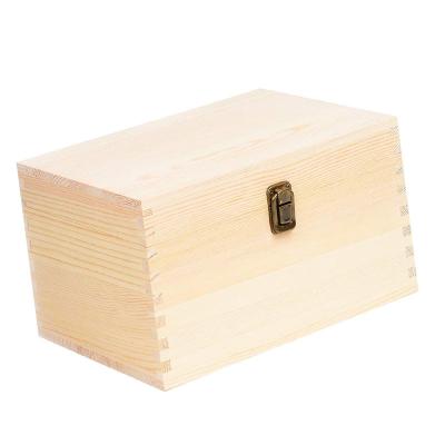 China Europe Extra Large Rectangle Unfinished Pine Wood Box Natural DIY Craft Stash Boxes with Hinged Lid and Front Clasp for Arts Hobbies a for sale