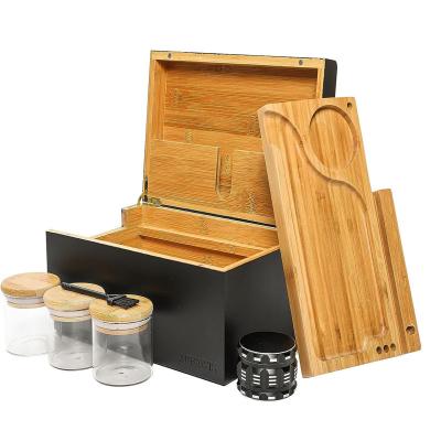 China Europe With Accessories Bamboo Decorative Storage Box with Bamboo Black Grinder and Cleaning Brush Large Bamboo Stash Box Combo for sale