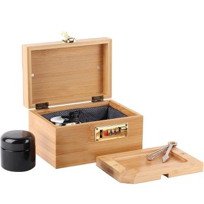 China Europe Bamboo Stash Box with Combination Lock Decorative box for Home Locking Storage Bamboo Box Set with Glass Jar Tray Great Gift for sale