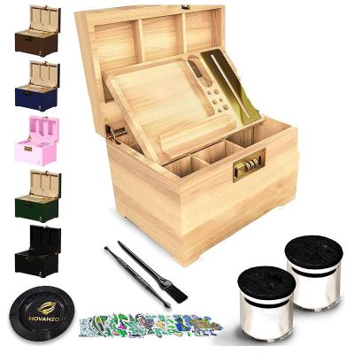 China Europe Smell Proof Locking Storage Container with Rolling Tray Wood Box for Herbs and Accessories Large Stash Box Storage Box Wooden for sale