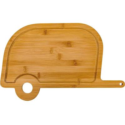 China Sustainable Camping Gifts for Camper, Camping Cutting Board, RV Kitchen Decoration Campsite Retro RV Shaped Bamboo Wood Cutting Board for sale