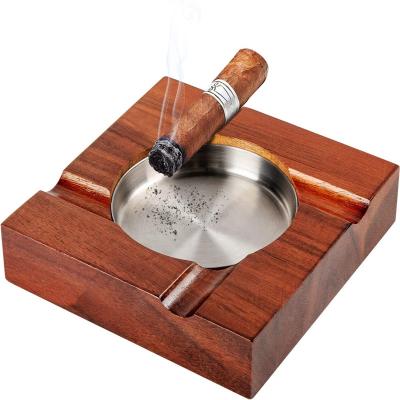 China Country Square Wooden Brown Cigar Ash Tray Gift Sets Cigarettes Ashtrays With 4 Slot Holder Wood Cigar Ashtray Cigar Access for sale