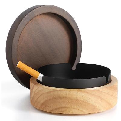 China Country Ashtrays for Cigarettes with Stainless Steel Portable Decorative Windproof Ashtray for Home Wooden Ashtray with Lid for sale