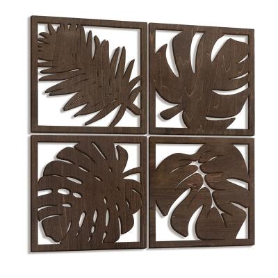 China Europe Wall Decor Wooden Palm Leaves Hollow Tropical Leaves Pattern with Photo Frame ropical Wall Art,Wooden Leaves Plant Wall Decor for sale