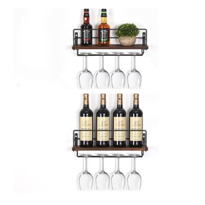 China Sustainable Modern Wine Display Storage Holder for Wall Decor Sef of 2 Wall Mounted Wine Rack Wood Rustic Wine Bottle Glass Floating Shelves for sale