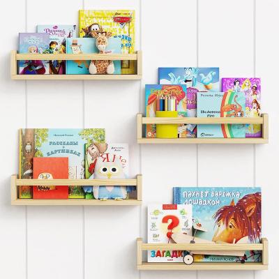 China Sustainable Floating Bookshelf for Kids Toys and Books Storage Organizer for Nursery Child Bedroom, Wall Mounted,Natural Wood Book Shelves for sale