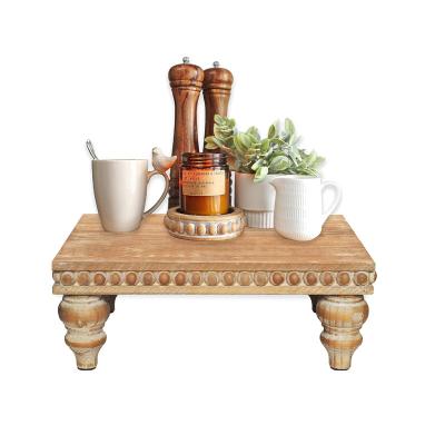 China Europe Shabby Chic Vintage Large Wood Stand For Coffee Bar, Bathroom, Kitchen Island, Farmhouse Pedestal Tiered Decor Tray Wooden Riser for sale