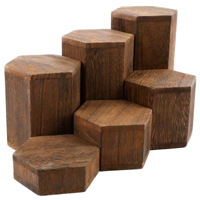 China Europe Wooden 6 Pcs Hexagon Risers Display Stand for Jewelry and Accessories Wood Figurine Display Risers for sale