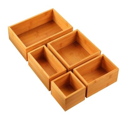 China Sustainable Multi-use Storage Box Set, Varied Sizes Junk Drawer Organizer for Office,Home,Kitchen,Makeup,Bamboo Drawer Organizer Storage Box for sale