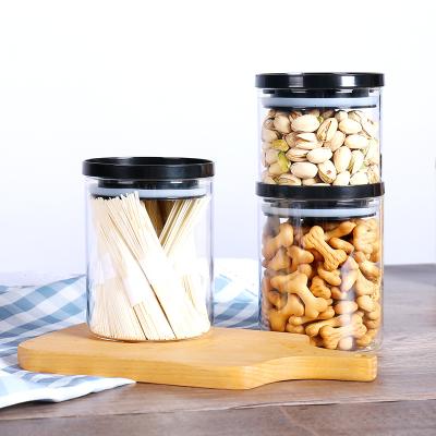 China Best Freshness Preservation Logo Price Customized Round Shape Sealed Airtight Glass Food Rice Storage Jar Cans Kitchen With Plastic Bamboo Lid for sale