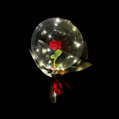 China 2022 Hot Sale Valentines Day Gift San Valentines Day Gift Glowing Dark Balloon Lighting Led Decoration Bubble Rose Balloon Decor San Valentines Day Gift Set With Flower for sale