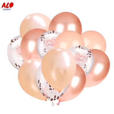 China Gift Toy Gift 45pcs pack 12 inch Rose Gold Peach Ballon and Metallic Rose Gold Confetti Balloon Set birthday party for sale