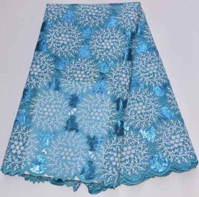 China Sustainable Organza Lace Fabrics AG9143 with African Newest Double Sequins African Organza Lace for sale