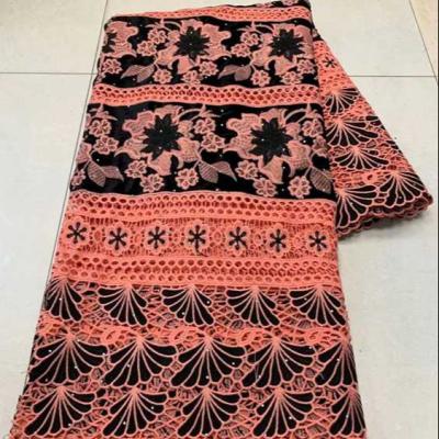 China AL4453 viable wholesales african embroidery guipure lace cord lace fabric with stones for sale