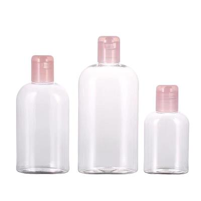 China Pet Cosmetic Oval Transparent Plastic Bottle Green 100ml Bottle Plastic Shampoo Bottle for sale