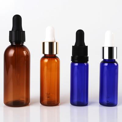 China Zhejiang Blue Porcelain Skin Care YVES Cream Glass Bottle/Amber Empty With Plastic Ribbed/Smooth Dropper for sale