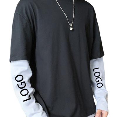 China Fake Design100% Cotton Men's Two Piece T-shirt Logo Letter Printed Casual Round Neck Off Shoulder T-shirt Custom Long Sleeve QUICK DRY for sale