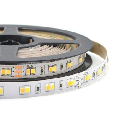 China Dual Color 2700+6500K 3000/6500K 28w/m High Bright 140LM/W 168LEDs 24V 2835 Dimmable 2 Cool White Warm White Hotel CCT in 1 LED Strips for sale