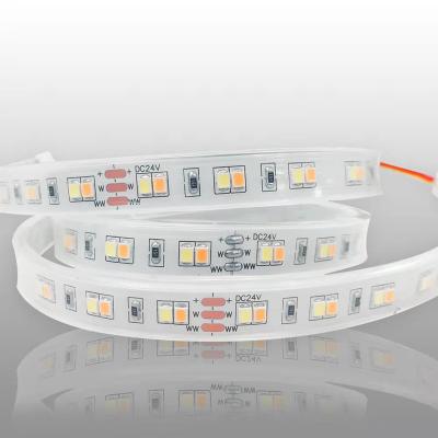 China Hotel 2835SMD 120LEDs 12VDC 24VDC 9.6W 90Ra IP67 Waterproof 2700K and 6500K CCT Dual Color Warm White Cool White LED Strips for sale