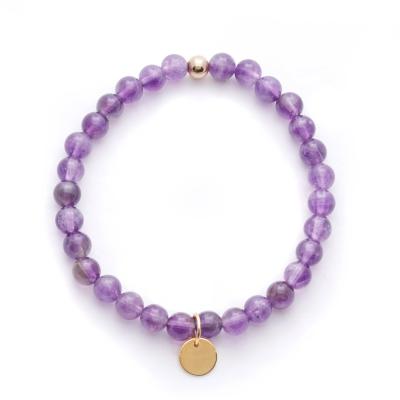 China CLASSIC Customize Logo Name High Quality Purple Amethyst Mini Stretch Stainless Steel Charm Bracelet for sale