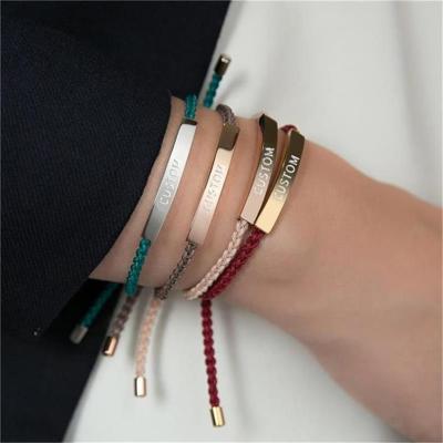 China Gold CLASSIC Adjustable Woven Stainless Steel Bar Customized Engrave Letter Braid Rope Bracelet Cardinal for sale