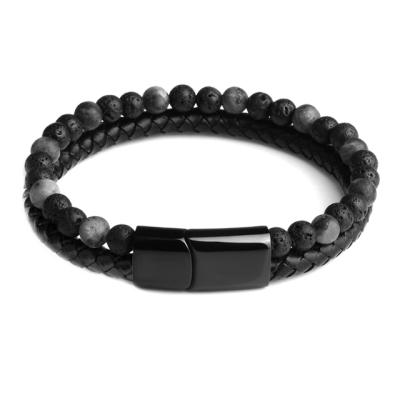 China CLASSIC New Design 2019 Men's Black And Brown Gemstone Leather Nature Stones Bead Bracelet For Boy for sale