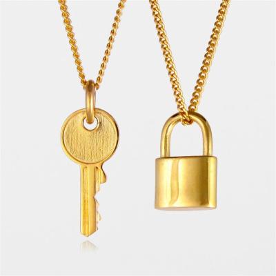 China Bestselling Key Lock Romantic Pendant Statement Necklace Long Chain Choker Punk Necklace For Women Men for sale