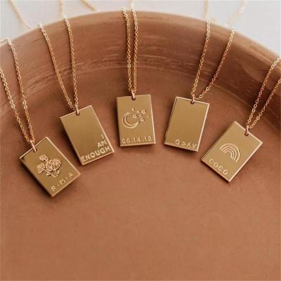 China Custom Romantic Gold Plated Rectangle Necklace Laser Engraved Personalized Designs Necklace For Women for sale