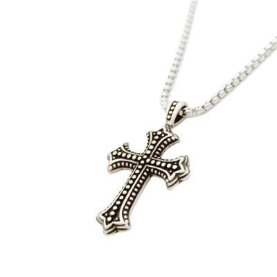 China Vintage Punk Stainless Steel Religious Gothic Cross Necklace Men's Gothic Necklace Oxidized Silver Color for sale