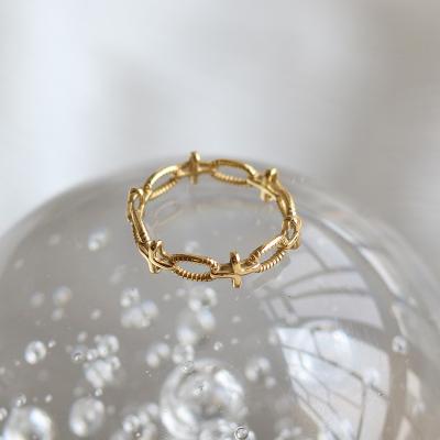 China Religious Women's Banquet Jewelry Gold Plated Cast Simple Hollow Cross Finger Ring Cross Ring for sale