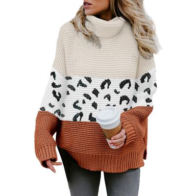 China Wholesale Amazon Hot Selling Anti-wrinkle Knitted Turtle Neck Sweater Tops Warm Leopard Women's Sweaters For Women for sale