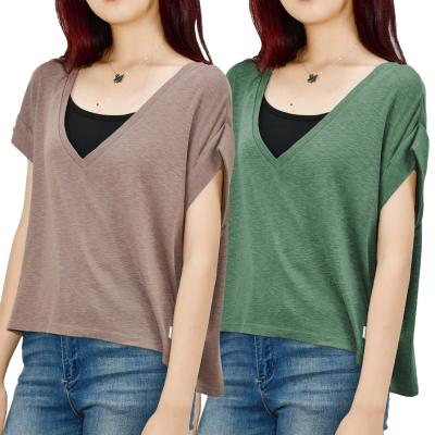 China Fashion Breathable Women Tops New Summer Cotton Modal Wicking T-Shirts Ladies Short Sheath Loose Fit Plus Size Ladies V-Neck T Shirt for sale