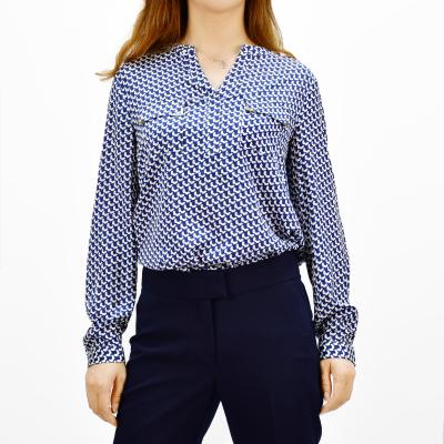 China Custom Made Latest Design Drop V Neck Ladies Long Sleeve Anti-Pilling Ladies Blouses And Tops Elegant Chiffon Shirts For Women Blouses for sale