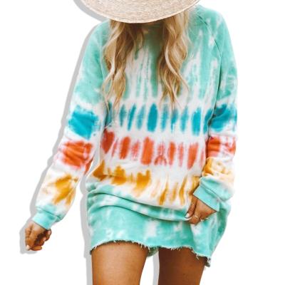 China Autumn Women Tie Dye Crew Long Sleeve Breathable Casual Winter New Arrival Hoodie Sweatshirt Oversized Dress for sale