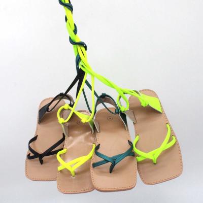 China Beach Round Gladiator Summer Neon Tie Up Lace Up Baby Toddler Children Kids Sandals Flat Shoes for sale