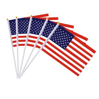 China Wholesale Cheap National American Country Polyester Mini Pole Flag Manufacture National Flag Hand Waving Flag for sale