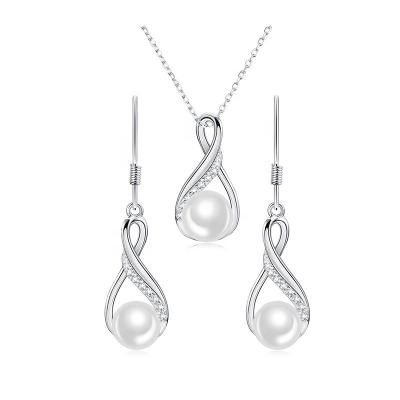 China FASHIONABLE 925 Sterling Silver Pearl Pendent Earrings Silver Bridal Freshwater Pearl Jewelry Set for sale