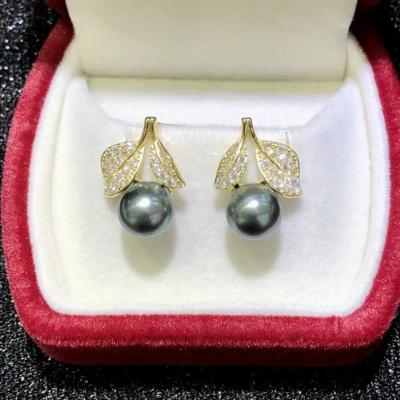 China CLASSIC Fantastic Chandelier Tahitian Pearl Jewelry 925 Sterling Silver Angel Black Pearl Earrings for sale