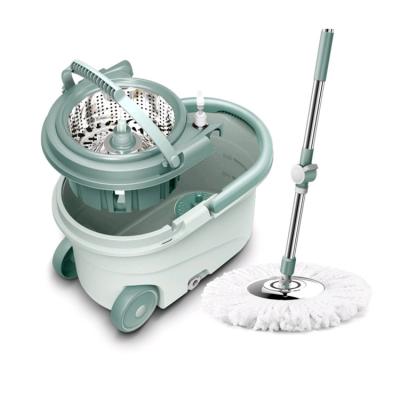 China Free Hand Microfiber Mop Set Wash Squeeze Floor Flat Mop 360 Spin Cleaning Round Magic Mop With Bucket for sale